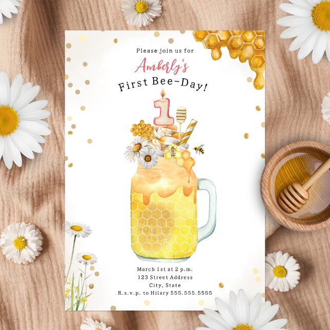 Honey Bee Milkshake First Birthday Invitation (Creator Uploaded)