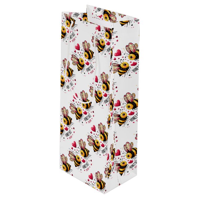 Honey Bee Mine Honey Bees Valentine  Wine Gift Bag (Front Angled)