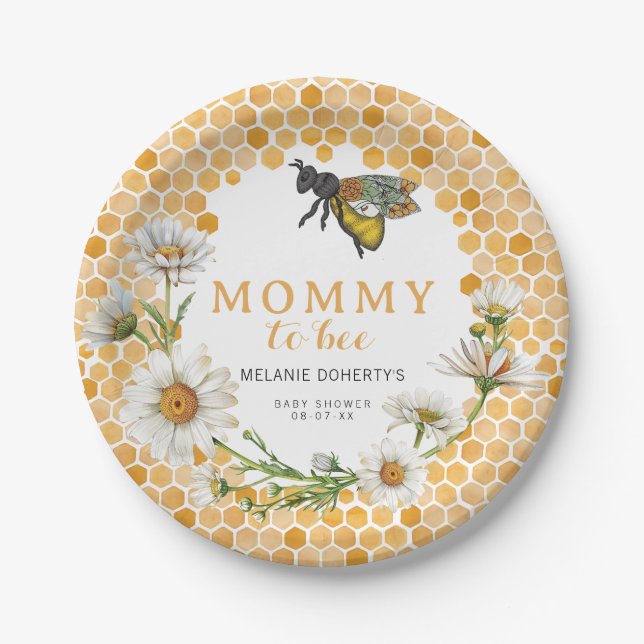 Honey Bee Mummy to Bee Baby Shower Paper Plates |  (Front)