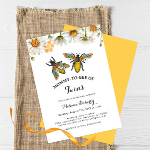 Honey Bee Mummy to Bee Twins Baby Shower  Invitation