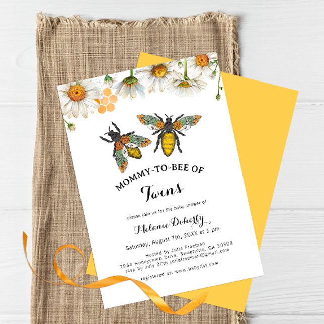 Honey Bee Mummy to Bee Twins Baby Shower  Invitation (Twins - Bumblebee Baby Shower)