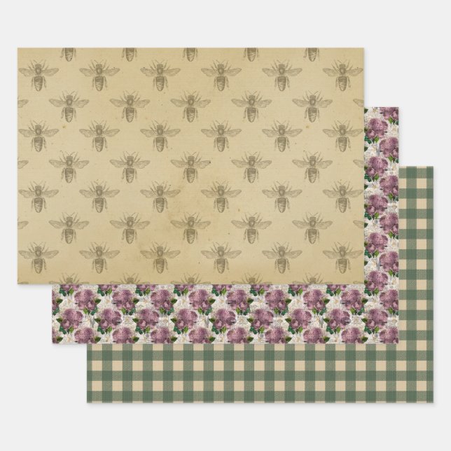 Honey Bee & Mystic Roses  Wrapping Paper Sheet (Set)