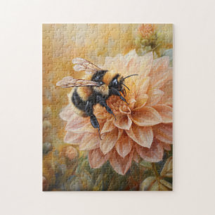 Honey Bee on a Peach Pink Flower Jigsaw Puzzle