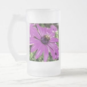 Honey Bee On A Purple African Daisy Art Frosted Glass Beer Mug