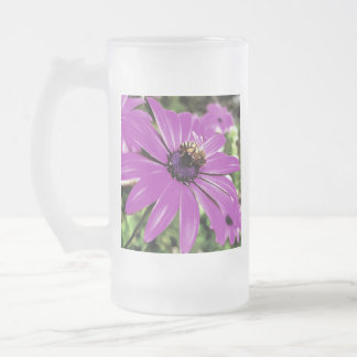 Honey Bee On A Purple African Daisy Art Frosted Glass Beer Mug