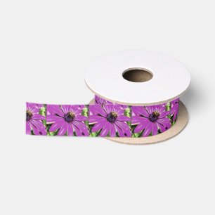 Honey Bee On A Purple African Daisy Art Satin Ribbon