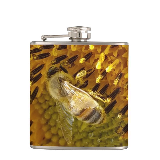 Honey Bee On a Sunflower Monogram  on back Hip Flask (Front)