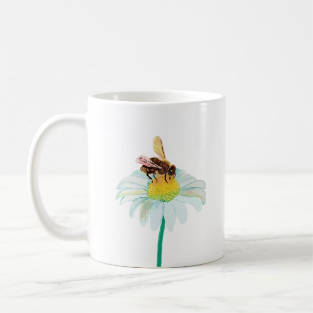 Honey Bee on a White Flower Coffee Mug (Left)