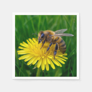 Honey Bee On a Yellow Dandelion Napkin
