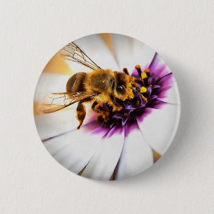 Honey Bee On African Daisy Acrylic Art 6 Cm Round Badge