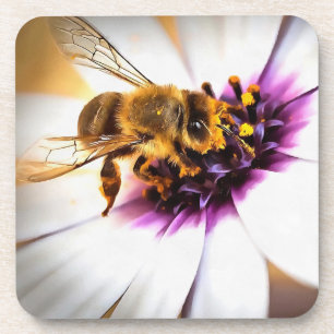 Honey Bee On African Daisy Acrylic Art Coaster