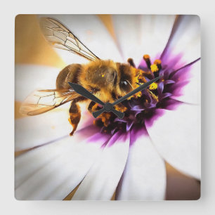 Honey Bee On African Daisy Acrylic Art Square Wall Clock