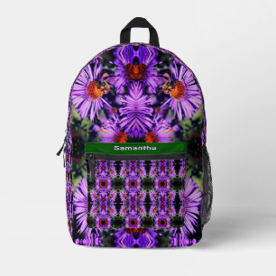 Honey Bee On Aster Flower Abstract Personalised Printed Backpack
