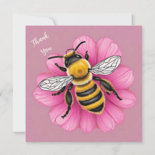 Honey Bee on Beautiful Pink Flower Thank You Card
