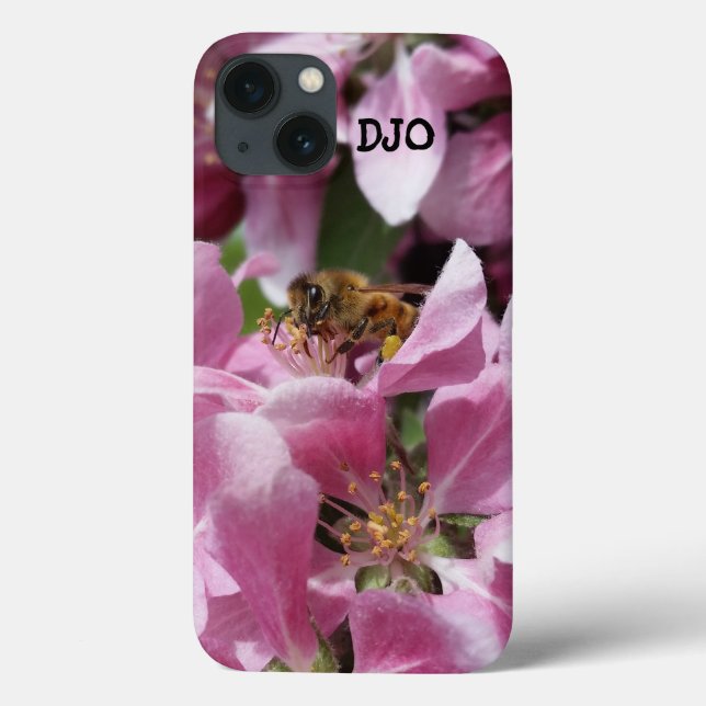 Honey Bee on Crabapple blossom and your Initials Case-Mate iPhone Case (Back)