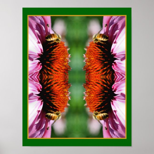 Honey Bee On Echinacea Daisy Flower Abstract  Poster (Front)