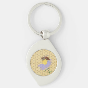 Honey bee on flower honeycomb background keychains