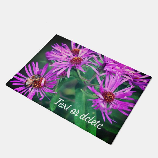 Honey Bee On New England Aster Flower Personalised Doormat (Angled)