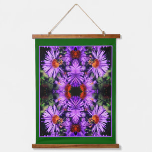 Honey Bee On Purple Aster Flower Abstract Hanging Tapestry
