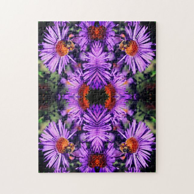 Honey Bee On Purple Aster Flower Abstract Jigsaw Puzzle (Vertical)