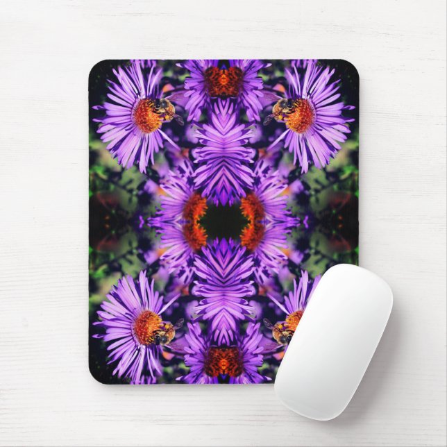 Honey Bee On Purple Aster Flower Abstract Mouse Mat (With Mouse)