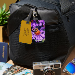 Honey Bee On Purple Aster Flower Personalised Luggage Tag