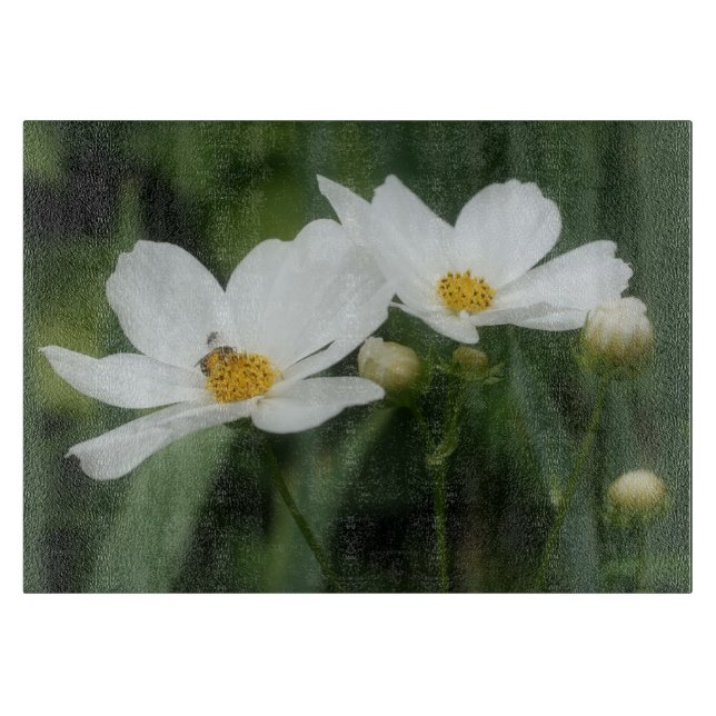 Honey Bee On White Cosmos Flower Nature Cutting Board (Front)