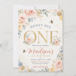Honey Bee One First Birthday Invitation