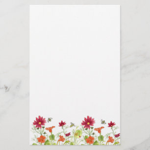 Honey Bee Orange Nasturtium Red Flowers Stationery