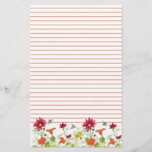Honey Bee Orange Nasturtiums Red Cosmos Lined Stationery