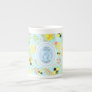 Honey Bee Pastel Blue Bone China Mug