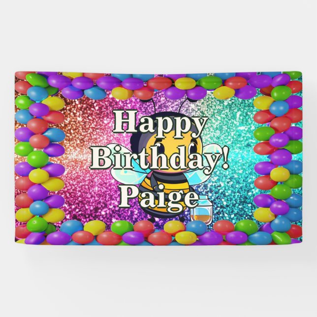 Honey Bee Personalised character birthday banner (Horizontal)