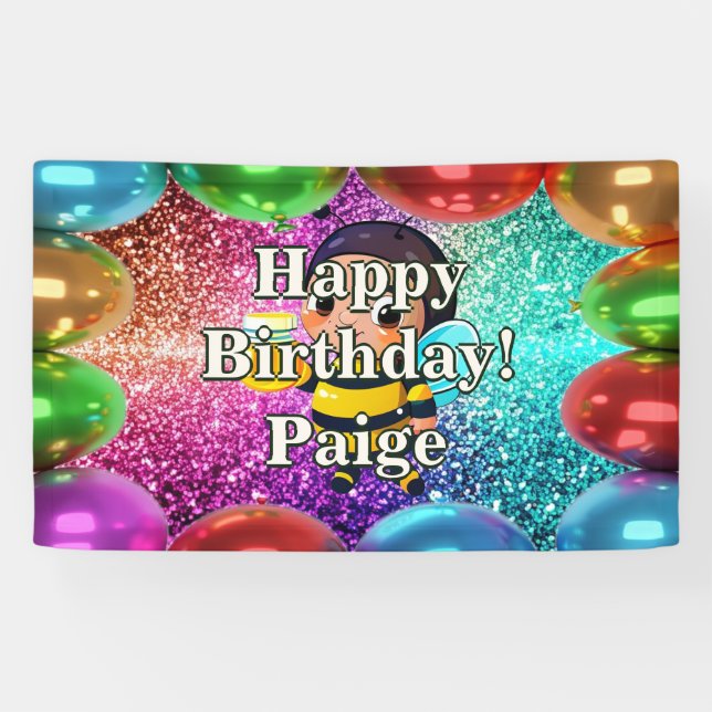 Honey Bee Personalised character birthday banner (Horizontal)