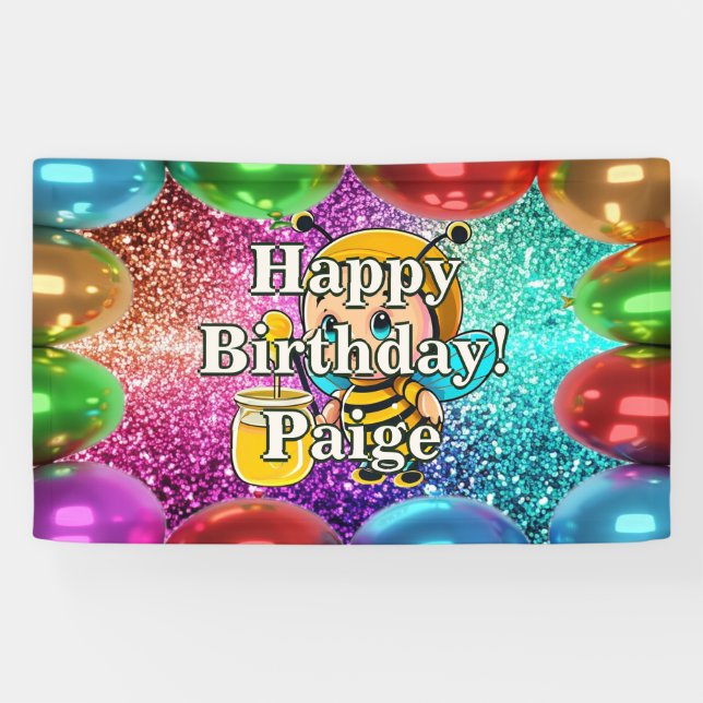 Honey Bee Personalised character birthday banner (Horizontal)