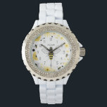 Honey Bee Personalised Watch<br><div class="desc">A watch featuring an illustration of a bee at centre.  Personalise with your name.  Background is floral with bees.</div>