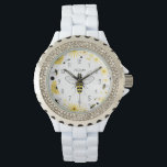 Honey Bee Personalised Watch<br><div class="desc">A watch featuring an illustration of a bee at centre. Personalise with your name. Background is floral with bees.</div>
