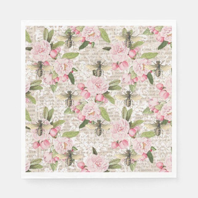 Honey Bee Pink Floral Napkin (Front)