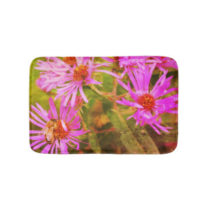 Honey Bee Pink New England Aster Flower Abstract  Bath Mat