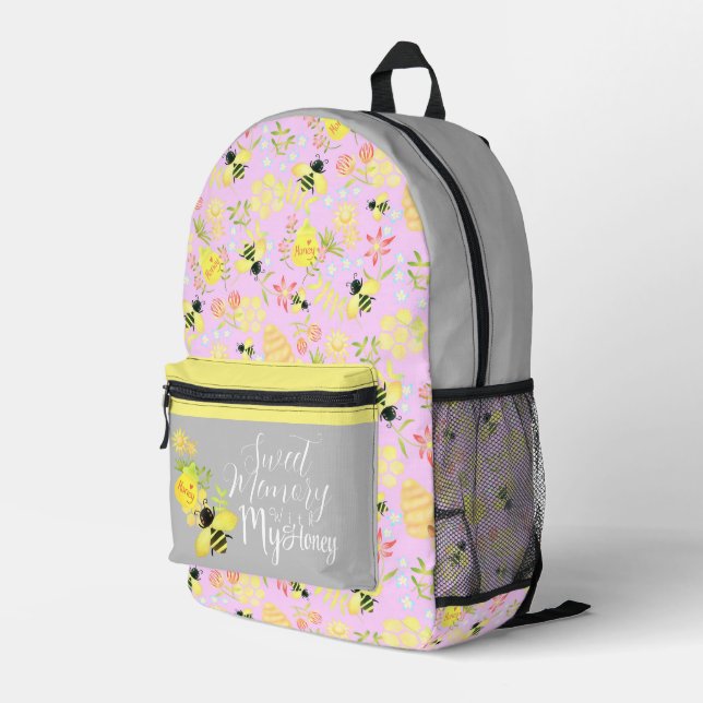 Honey Bee Pink Printed Backpack (Back Corner Right)