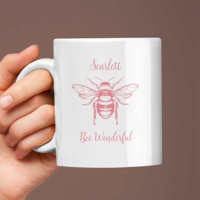Honey Bee Pink White Personalise Coffee Mug (Creator Uploaded)