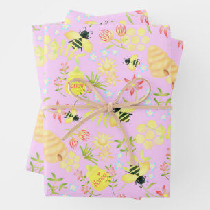 Honey Bee Pink Wrapping Paper Sheet