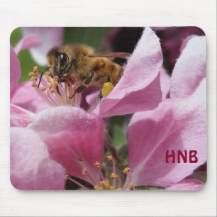 Honey Bee Pollinating Pink Crabapple Tree Blossom Mouse Mat