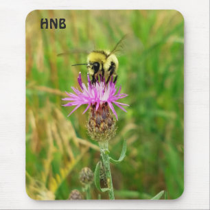 Honey Bee Pollinating Purple Flower Blossom Mouse Mat