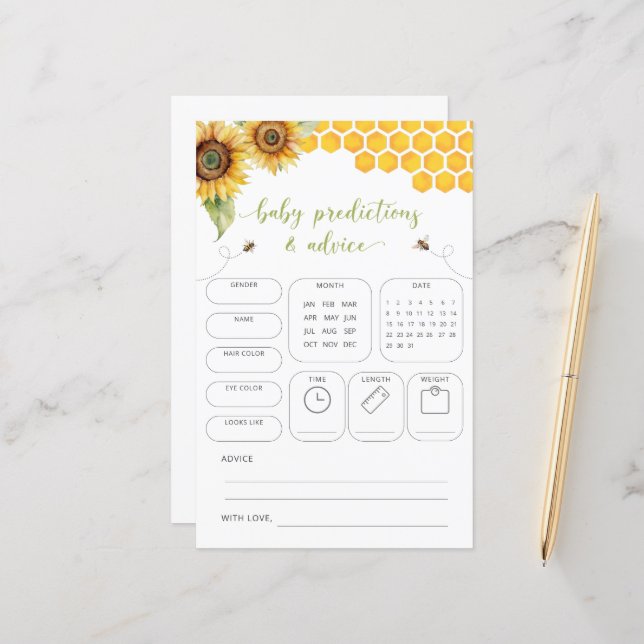 Honey Bee Predictions & Advice Baby Shower Game  (Front/Back In Situ)