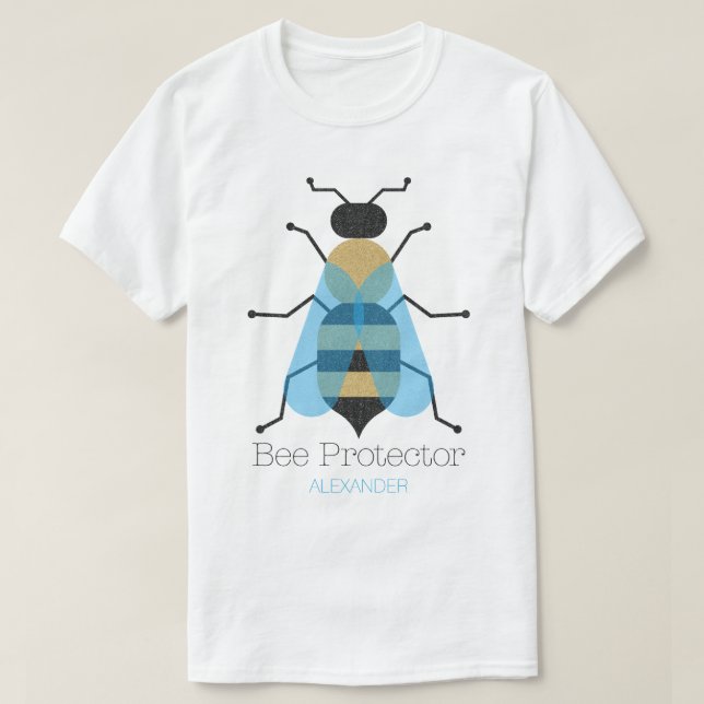 Honey Bee Protector Cute Black Blue Gold Glitter T-Shirt (Design Front)