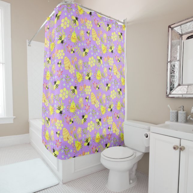 Honey Bee Purple Shower Curtain (In Situ)