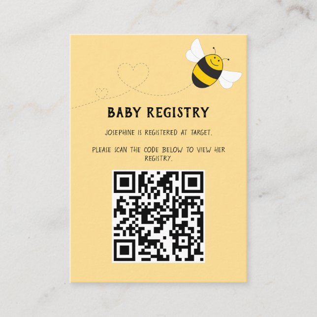 Honey Bee QR Code Baby Registry Enclosure Card (Front)