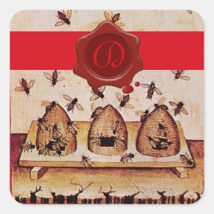 HONEY BEE, RED WAX SEAL AND STRIPE  MONOGRAM
