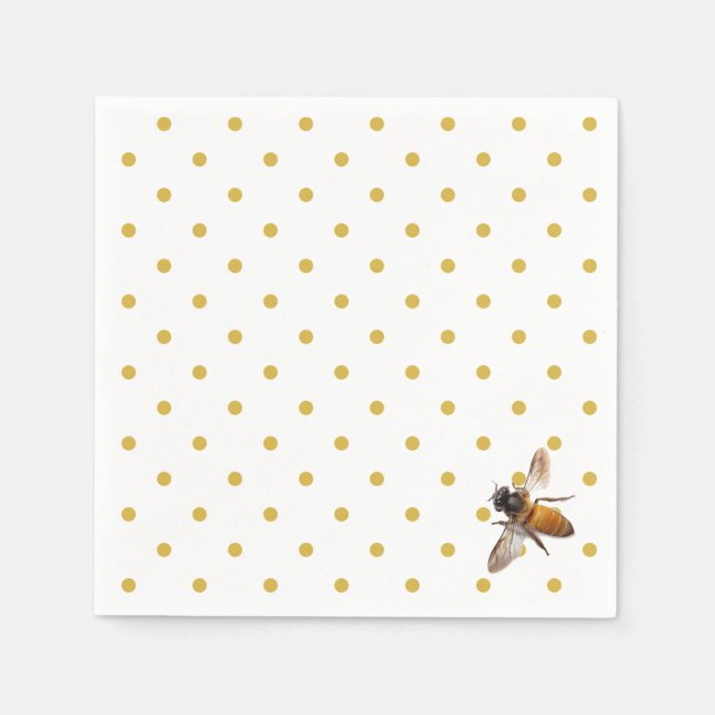 Honey Bee | retro gold and white polka-dot pattern Napkin (Front)