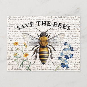 Honey Bee Save the Bees Script Flowers Postcard